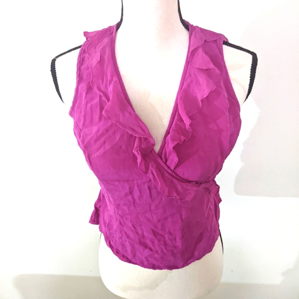 🌟 Jones New York 100% Silk Fuchsia Hot Pink Wrap Top